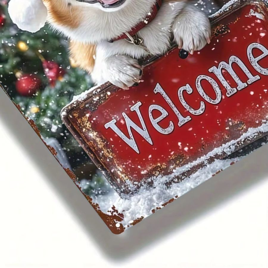 Corgi Weihnachts-Wanddekoration aus Metall mit Willkommen-Schild, B: 20,3 cm, H: 30,5 cm - Bild 4