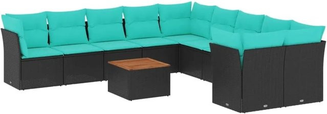 vidaXL 11-tlg. Garten-Sofagarnitur aus Poly-Rattan in Schwarz mit Kissen und Stauraum - Bild 1