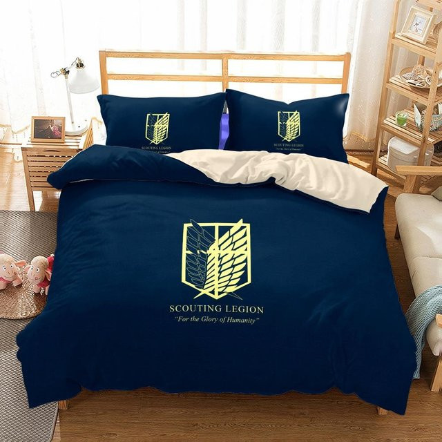 Attack on Titan Bettwäsche Set mit Bettbezug und Kissenbezug von JMG Household Supplies in Blau, 3D Digitaldruck Anime Design, Material Mikrofaser Polyester - Bild 1