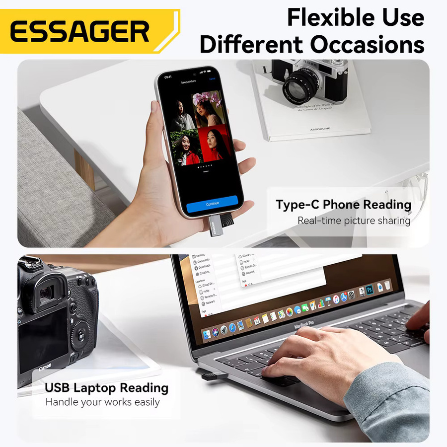 Essager 2-in-1 USB-Kartenleser für Micro SD und TF-Karten, USB-A zu SD-Kartenleser in Grau - Bild 6