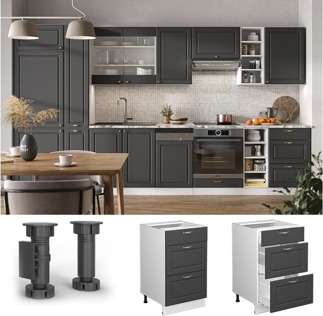 Vicco Küchenunterschrank Fame-Line Landhaus Weiß Anthrazit Gold Breite: 50 cm - Bild 1
