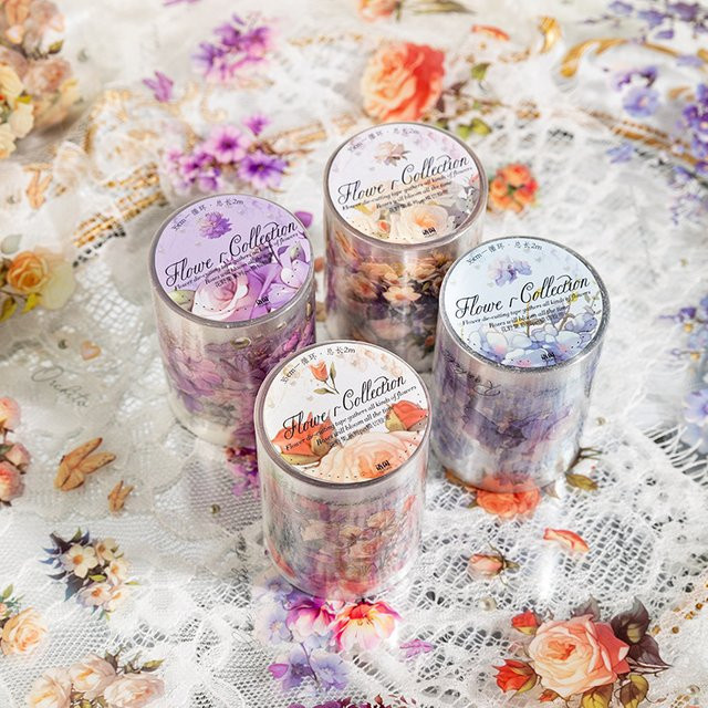 Retro Washi-Tape mit Blumenmuster in Multicolour für dein Tagebuch - Bild 1