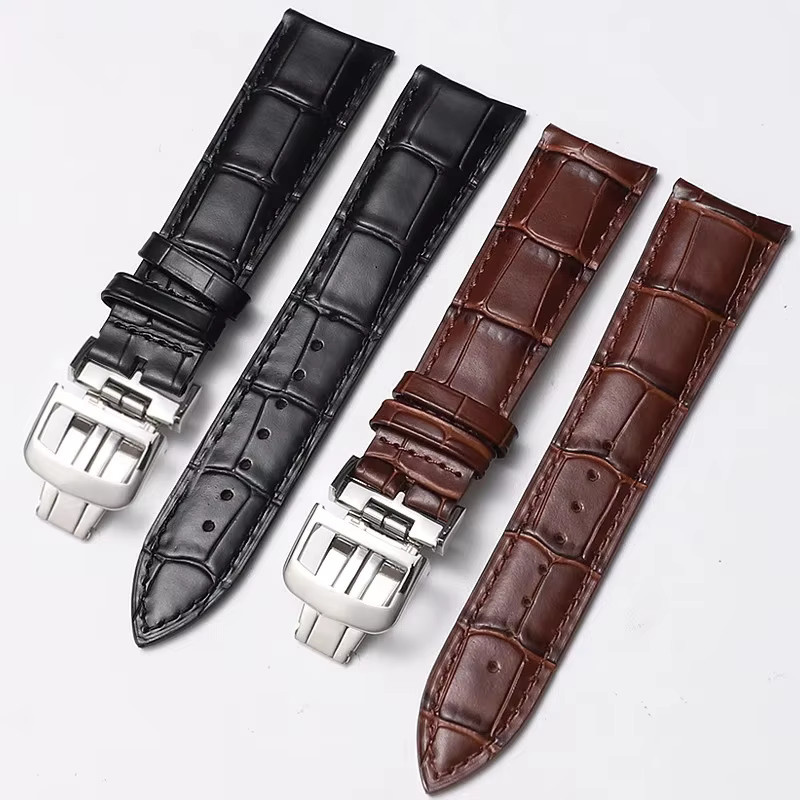 Uhrenarmband Echtleder, Faltschließe, gebogenes Ende, 20 mm, Braun-Schwarz - Bild 3