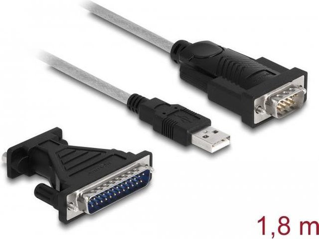 Delock USB zu RS232 Serienkabel-Set mit Daumenschrauben, USB 2.0 auf EIA-232, Schwarz/Transparent, 1,8 m - Bild 1