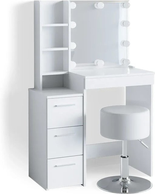 Vicco Schminktisch Meryl in Weiß mit LED-Beleuchtung und Hocker im skandinavischen Stil, Breite: 40 cm - Bild 2