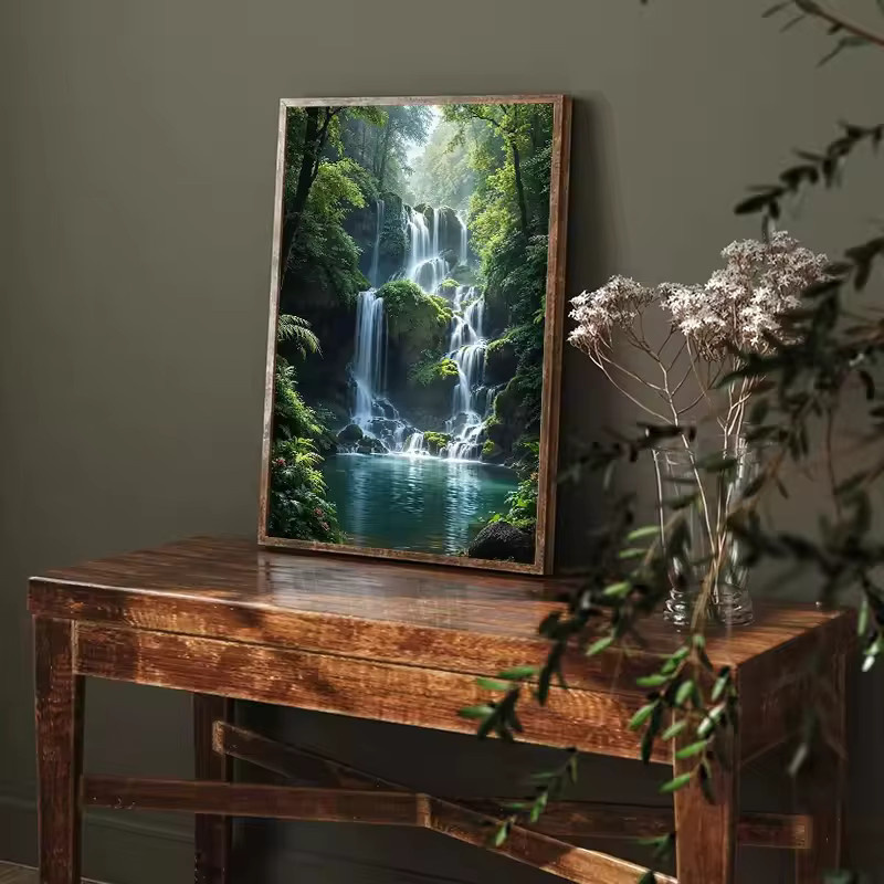Leinwand Wandbild von Potdemiel mit Naturmotiv Wasserfall und Wald in Grün und Multicolour - Bild 3