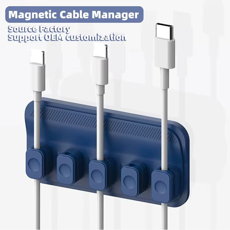 Viesrita Magnetischer Kabel-Organizer aus flexiblem Silikon für USB-Kabel und Maus, Kabelmanagement-Clips für den Schreibtisch in Grau und Blau - Bild 1