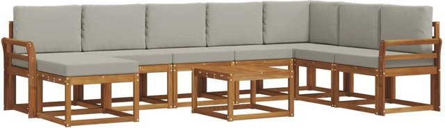 vidaXL Outdoor-Sofagarnitur 9-teilig L-Form aus Akazienholz mit Kissen in Natur und Hellgrau - Bild 1