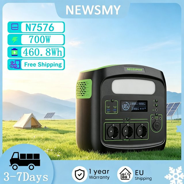 Newsmy N7576 Tragbare Powerstation 700W 460,8Wh Solargenerator mit LiFePO4-Batterie in Schwarz - Bild 1