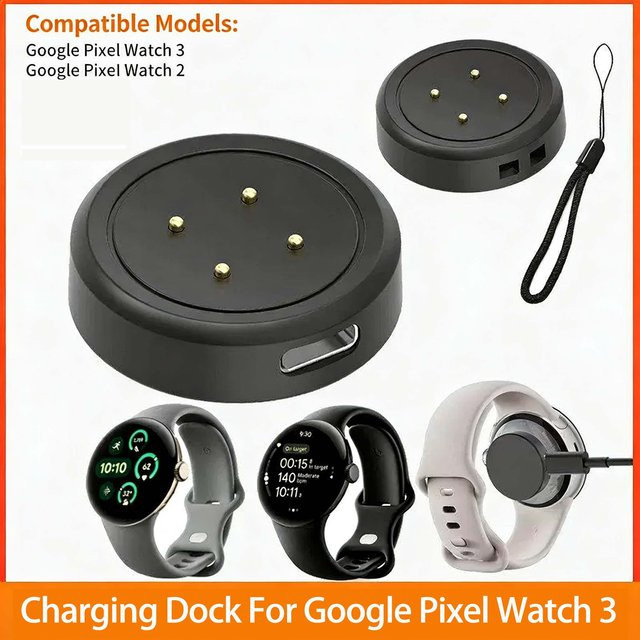 Google USB Smartwatch-Ladegerät für Google Pixel Watch 3 und 2 mit Trageband, Schwarz - Bild 1