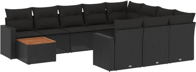 vidaXL 11-teilige Garten-Sofagarnitur aus Poly-Rattan und Akazienholz in Schwarz mit Kissen - Bild 1