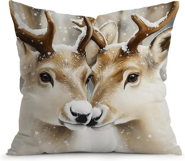 JMG Clothing Kissenbezug mit Hirsch-Motiv in Weiß, B/H: 50 x 50 cm - Bild 1