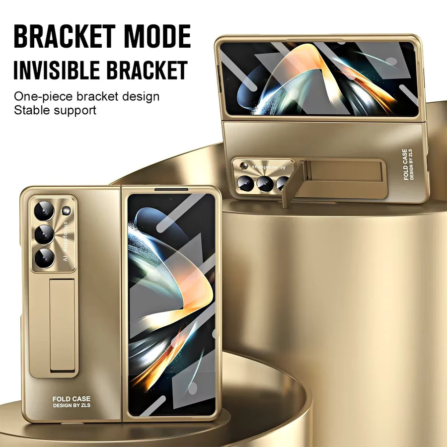 Samsung Galaxy Z Fold 6 5 4 3 5G Schutzhülle mit Scharnierabdeckung, Stifthalter und mattem Vollbildschutz in Gold - Bild 6