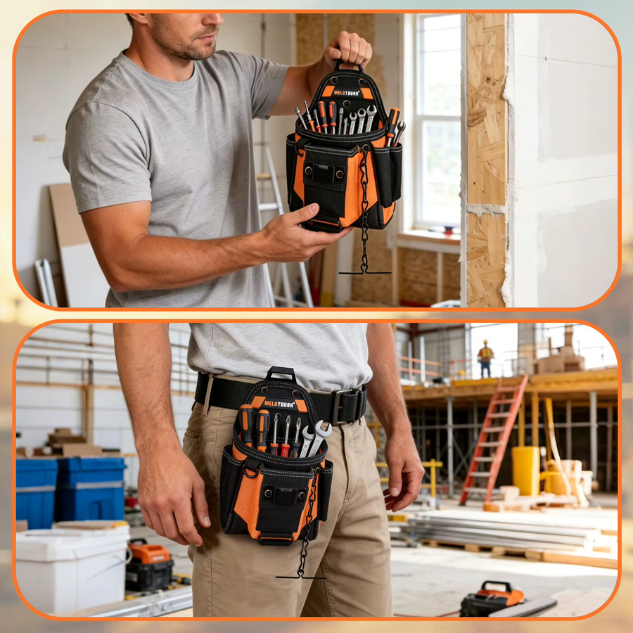 Meloworkgear Elektriker-Werkzeugtasche mit Gürtelschnallenbefestigung, Schwarz, B/H/T: 16,0 x 9,0 x 7,0 cm - Bild 5