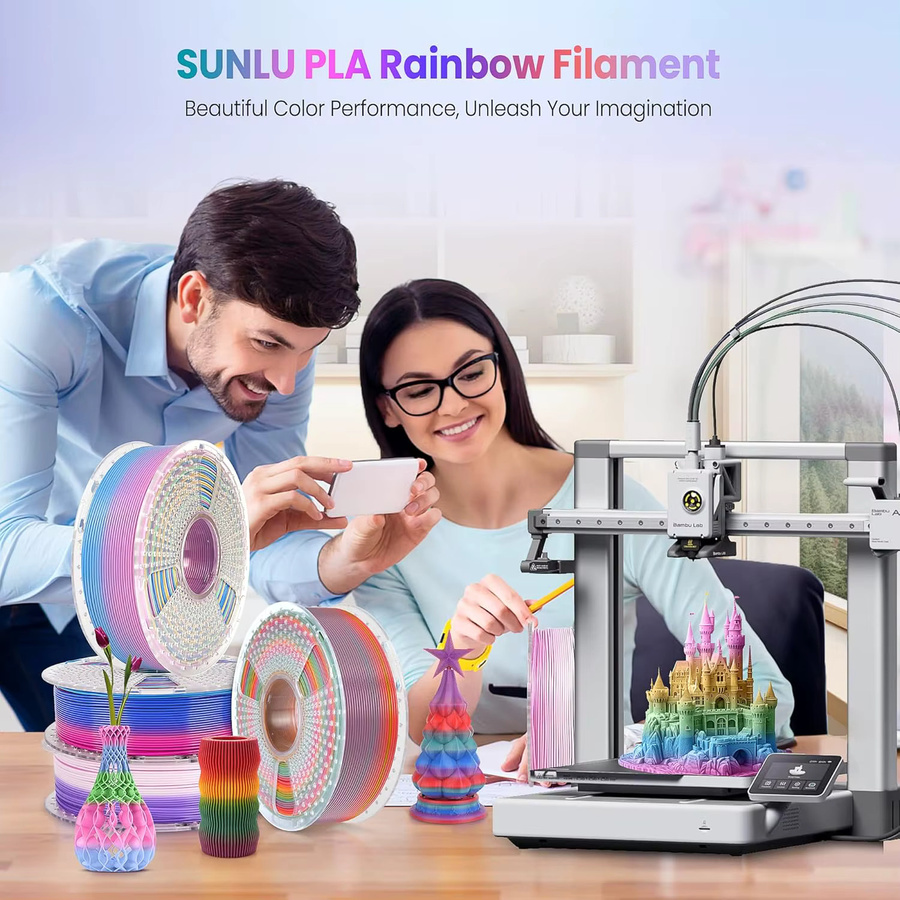 SUNLU Rainbow PLA 3D Printer Filament 1.75mm Mehrfarbiges Verlaufsfilament für FDM 3D-Drucker 3kg - Bild 3