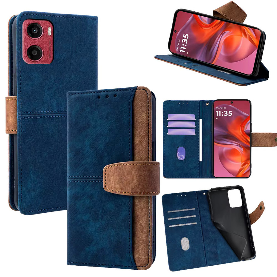 Kontrastfarbene Leder-Handyhülle für Motorola Moto G und E Serie in Grau und Blau - Bild 2
