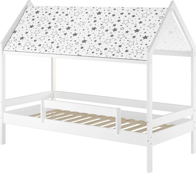 Erst-Holz Kinder-Himmelbett aus Kiefer in Weiß mit Dach und Fallschutz, Modell 58 inklusive Rollrost, B/T/H: 90 x 200 x 170 cm - Bild 1