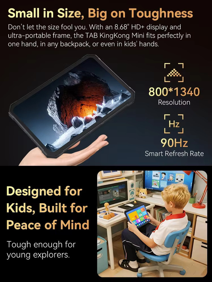 Cubot Tab KingKong Mini Robustes Tablet mit Android 15, 128GB Speicher, 6GB RAM, 8,68 Zoll 90Hz Display, 10200mAh Akku und 48MP Kamera in Schwarz - Bild 4