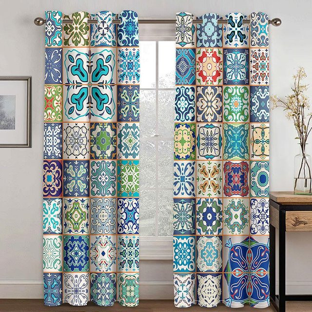 Yiran Furniture Schattenvorhänge im Boho-Stil mit äthiopischem Design, 2 Paneele, Mehrfarbig, B: 50 cm, H: 130 cm - Bild 1