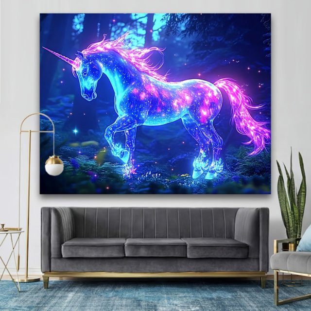 VIKAMA Wandteppich Girl Heart Fantasy Forest Unicorn in Multicolour als Wanddekoration für Schlafzimmer und Wohnzimmer - Bild 1