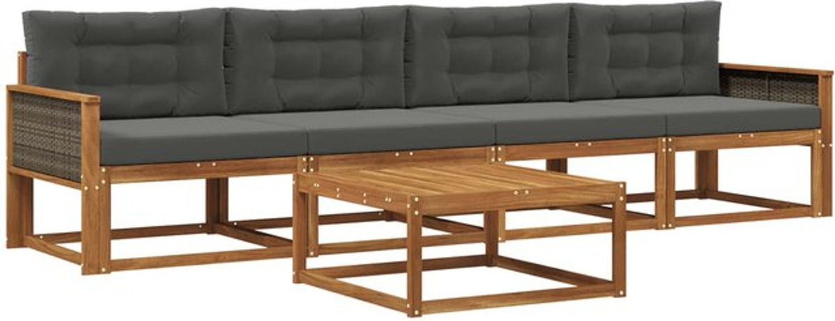 vidaXL Outdoor-Sofagarnitur aus Akazie mit 5-teiligem Set und Kissen in Natur und Anthrazit - Bild 1