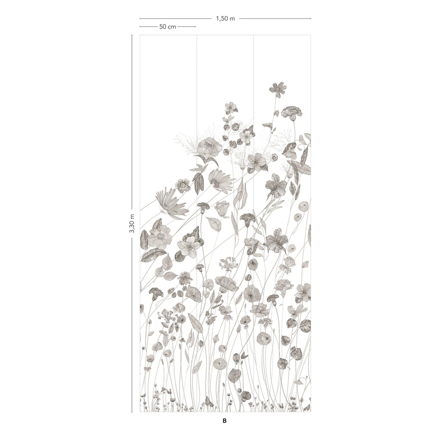 Isidore Leroy Mural Prairie B Wandtapete mit floralem Naturmotiv in Grau, Weiß und Multicolour, B/H: 330 x 150 cm - Bild 1