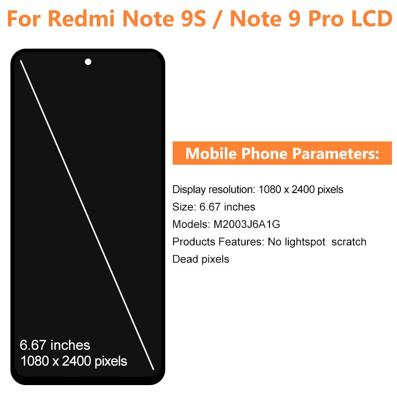 Xiaomi Redmi Note 9 Pro Display LCD Touchscreen Digitizer Montage Ersatzteil in Schwarz für Redmi Note 9S M2003J6B2G M2003J6A1G - Bild 2
