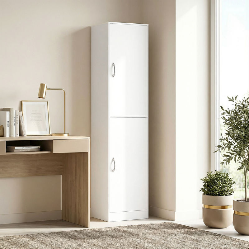 HOMCOM Bücherregal mit 5 Ebenen und 2 Türen in Weiß, modernes Standregal mit verstellbaren Ablagen, B/T/H: 40 x 35 x 180 cm - Bild 2