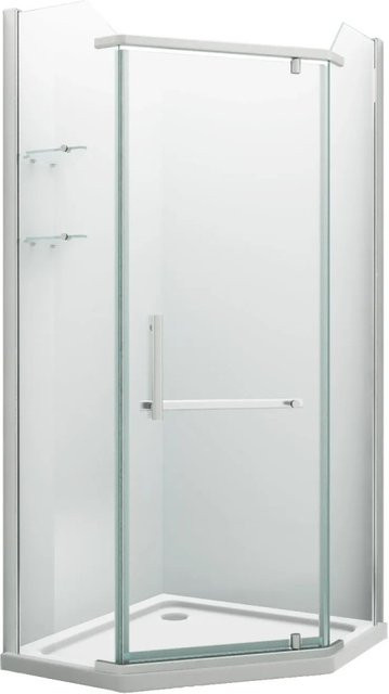 Glasdeals Pentagono Fünfeck Duschkabine asymmetrisch, transparent mit silbernen Details, B/T/H: 100 x 100 x 195 cm - Bild 1