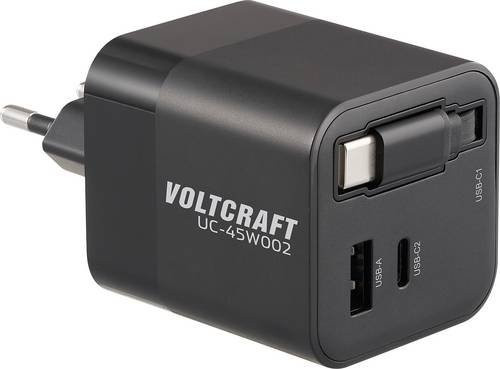 Voltcraft UC-45W002 USB Ladegerät 45W mit 1x USB-A und 2x USB-C GaN Technologie in Schwarz - Bild 1