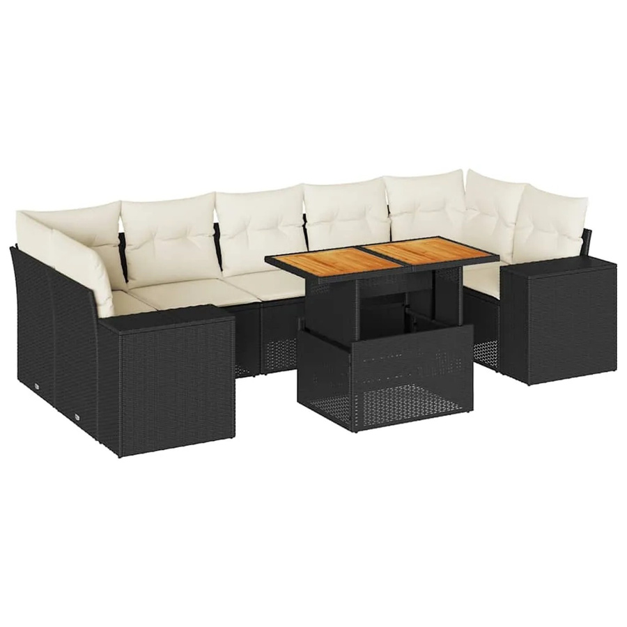 vidaXL 8-teilige Garten-Sofagarnitur aus Poly-Rattan und Akazienholz in Schwarz-Creme mit Kissen - Bild 2