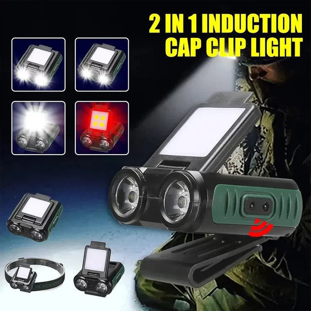 USB aufladbarer COB LED Scheinwerfer mit Clip-Kappe für Angeln und Camping - Bild 1