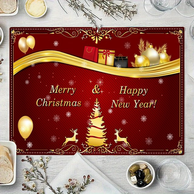 VIKAMA Weihnachts-Tischsets aus Leinen in Rot, rechteckig, B: 40 cm, T: 30 cm - Bild 1