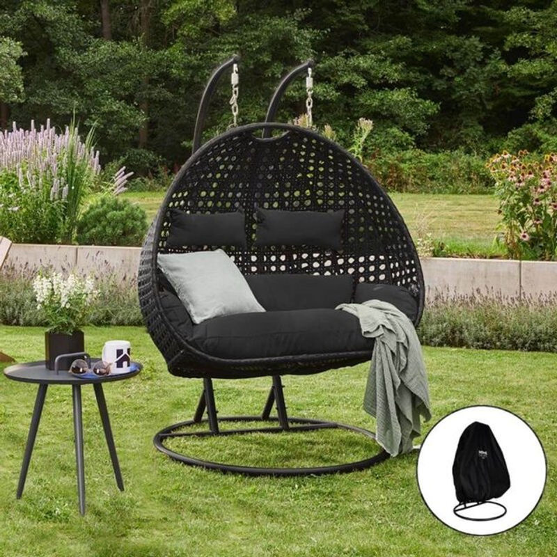 Home Deluxe Polyrattan Hängesessel TWIN in Schwarz inklusive Regenabdeckung - Bild 2