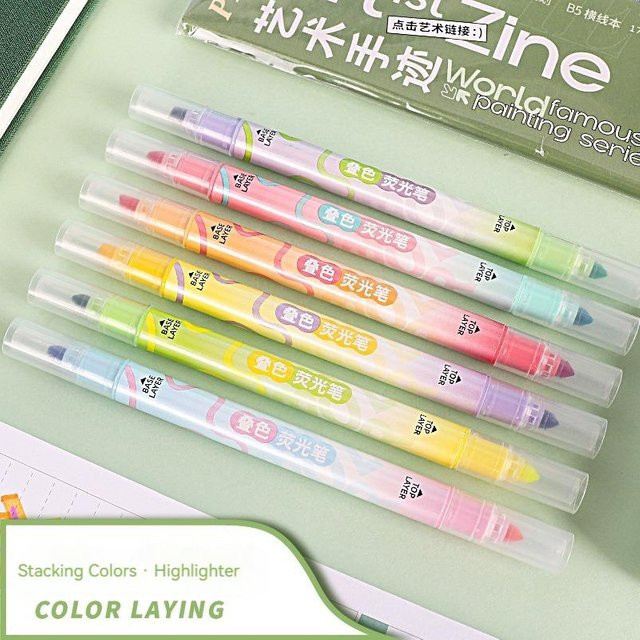 Super Six Set mit 6 doppelseitigen fluoreszierenden Hervorhebungsstiften in Beige und Multicolour für Schule und Büro - Bild 1