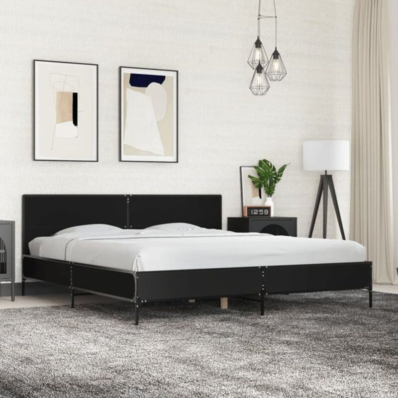 Modernes Metallbett Vidaxl aus Holzwerkstoff und Metall in Schwarz, B/T/H: 180 x 200 x 80 cm - Bild 1