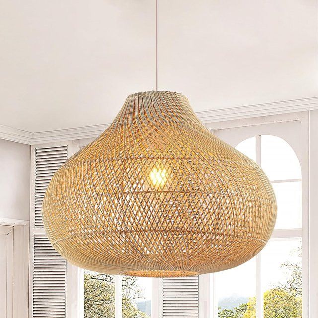 JOYINLED Boho Rattan-Pendelleuchte aus handgewebtem Korbgeflecht, Durchmesser: 40 cm - Bild 1
