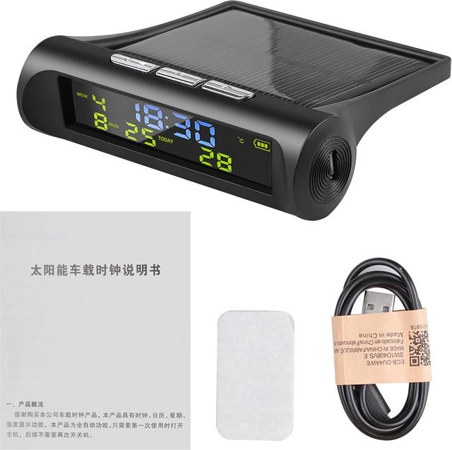 Meiteai-Car&Motor Solar Auto Uhr mit LCD Display für Zeit, Datum und Temperatur in Schwarz - Bild 1