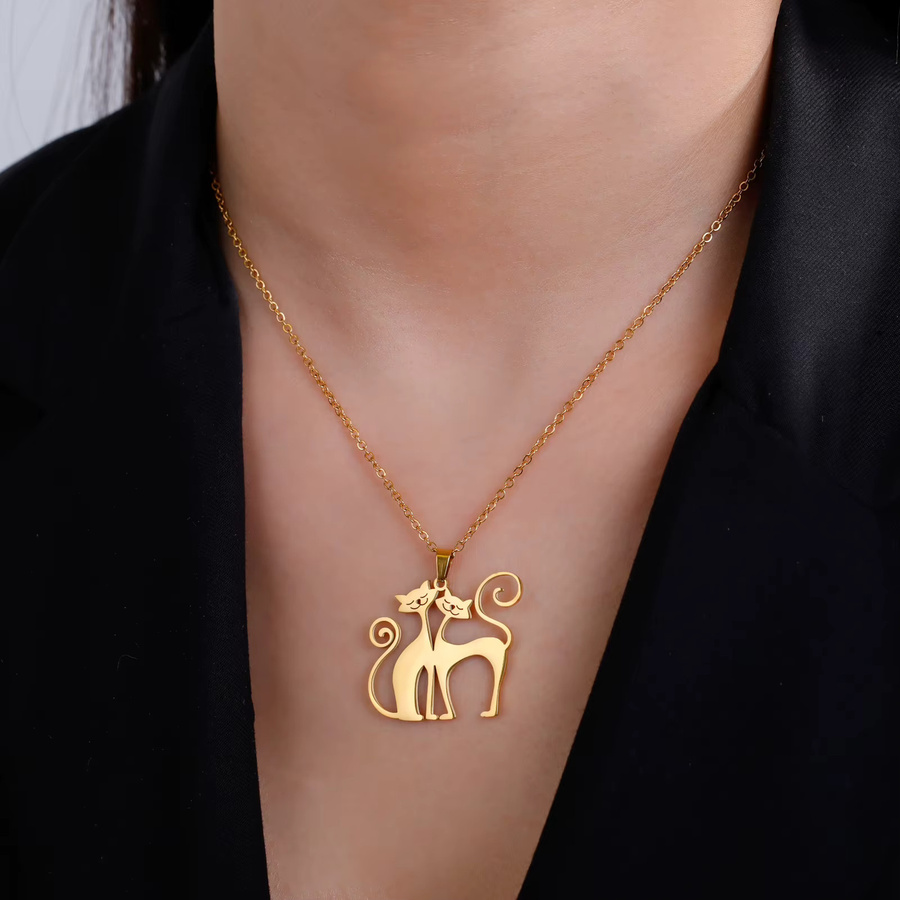 Cazador Halskette Katzen-Anhänger, Edelstahl, Gold, Damen - Bild 2