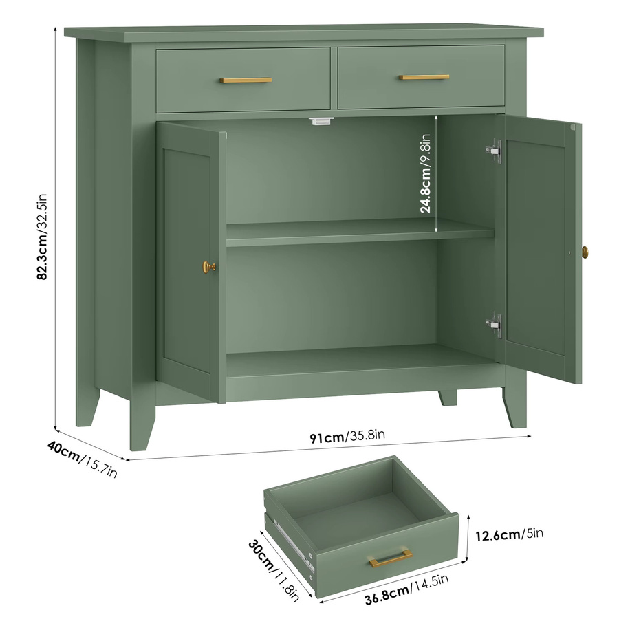 Getone Küchenschrank mit Arbeitsplatte als Sideboard und Buffetschrank mit 2 Schubladen und 2 Türen in Schwarz oder Grün, modern und matt - Bild 2