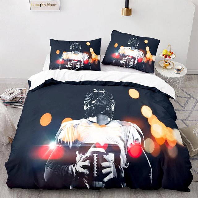Lodestar Bettwäsche Set American Football Rugby Muster Schwarz B/H: 135 x 200 cm - Bild 1