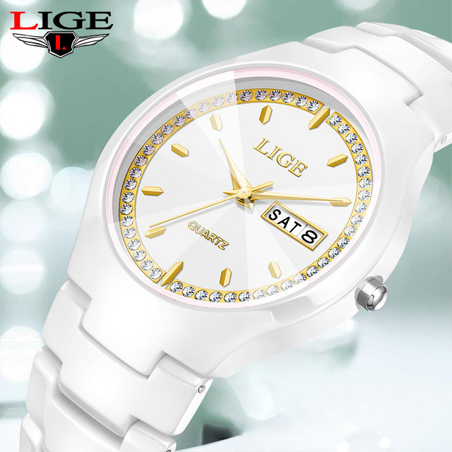 LIGE Armbanduhr Keramik, Quarz, Wochenkalender, Damen - Bild 1