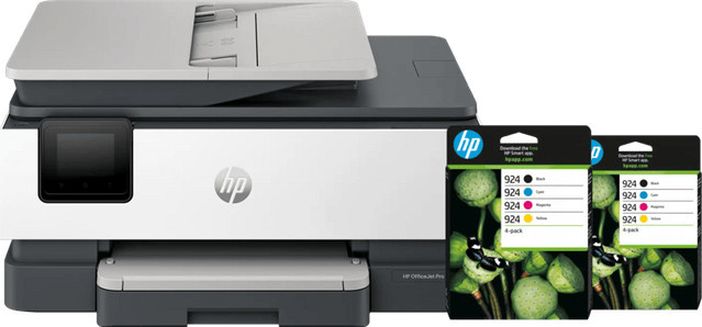 HP OfficeJet Pro 8124e Inkjet-Multifunktionsgerät in Weiß inklusive 2 schwarzer und 2 Farbpatronen zum Drucken, Scannen und Kopieren - Bild 1