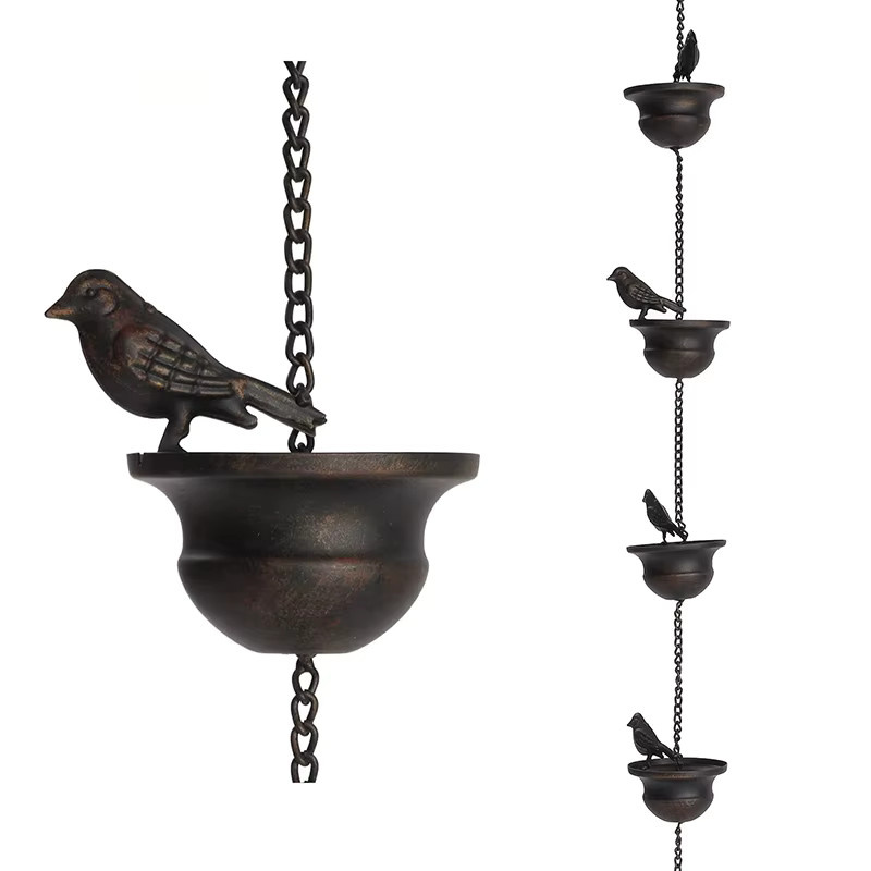 Regenketten für Dachrinnen mit Vögel-Motiv in Dunkelbronze und Schwarz von TPXCKz inklusive Aufhänger zur Heimdekoration - Bild 2