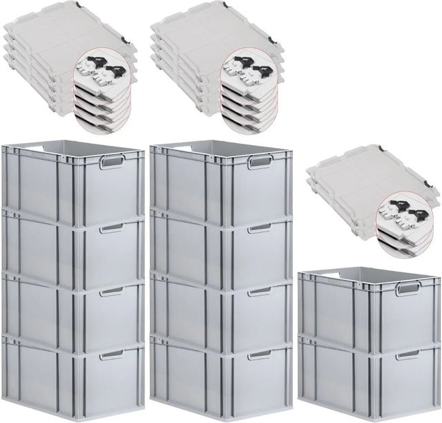 PROREGAL SuperSparSet 10x Eurobox NextGen Grip mit Scharnierdeckel und schwarzen Schiebeschnappverschlüssen, Grau, H x B x T: 32 x 40 x 60 cm - Bild 1