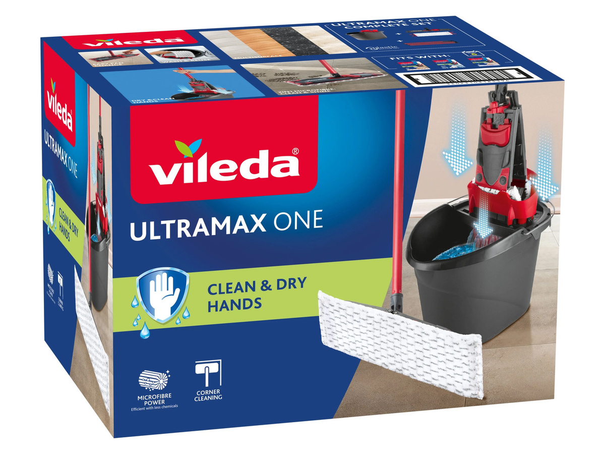 Vileda Ultramax ONE Bodenwischer-Set mit Wringer aus Mikrofaser in Grau-Weiß - Bild 3