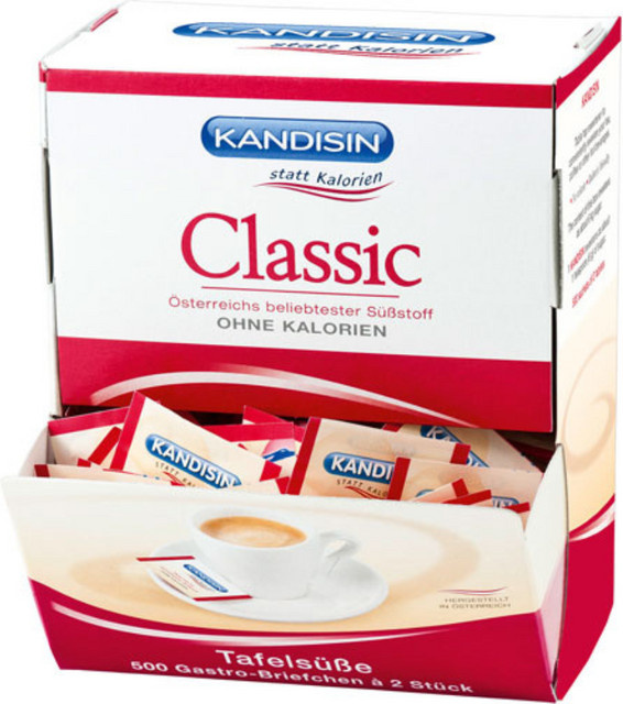 Kandisin Classic Süßstoff 500 x 2 x 0,075 g (bzw. 500 x 2 Briefchen à 0,075 g)

*Korrektur basierend auf den exakten Daten (75g Gesamtmenge bei 500x2 Einheiten):*

Kandisin Classic Süßstoff 500 x 2 Briefchen 75 g - Bild 1