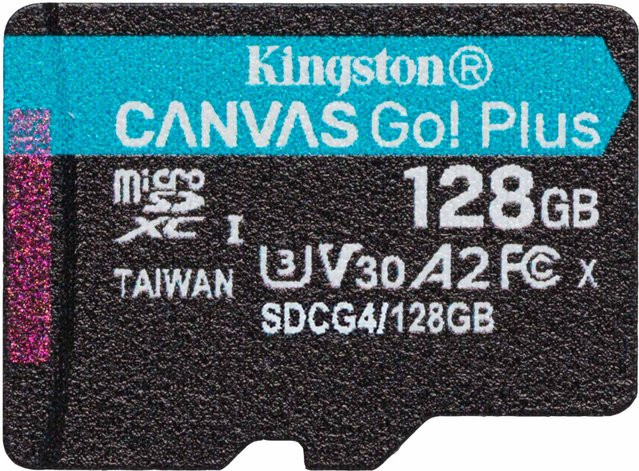 Kingston Micro SDXC Speicherkarte SDCG4 mit SD-Adapter, V30 A2 U3 Class10, 128 GB, Multicolor - Bild 1