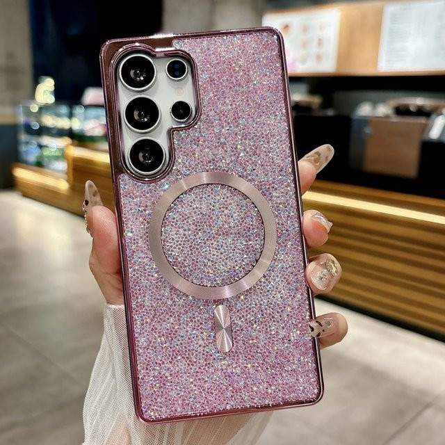 Luxuriöse Glitzernde Strasssteine Diamant Hülle für Samsung Galaxy S25 S24 S23 Ultra S25 Plus mit Magnetischer Kabelloser Ladefunktion in Schwarz, Pink, Lila, Grau und Silber - Bild 1