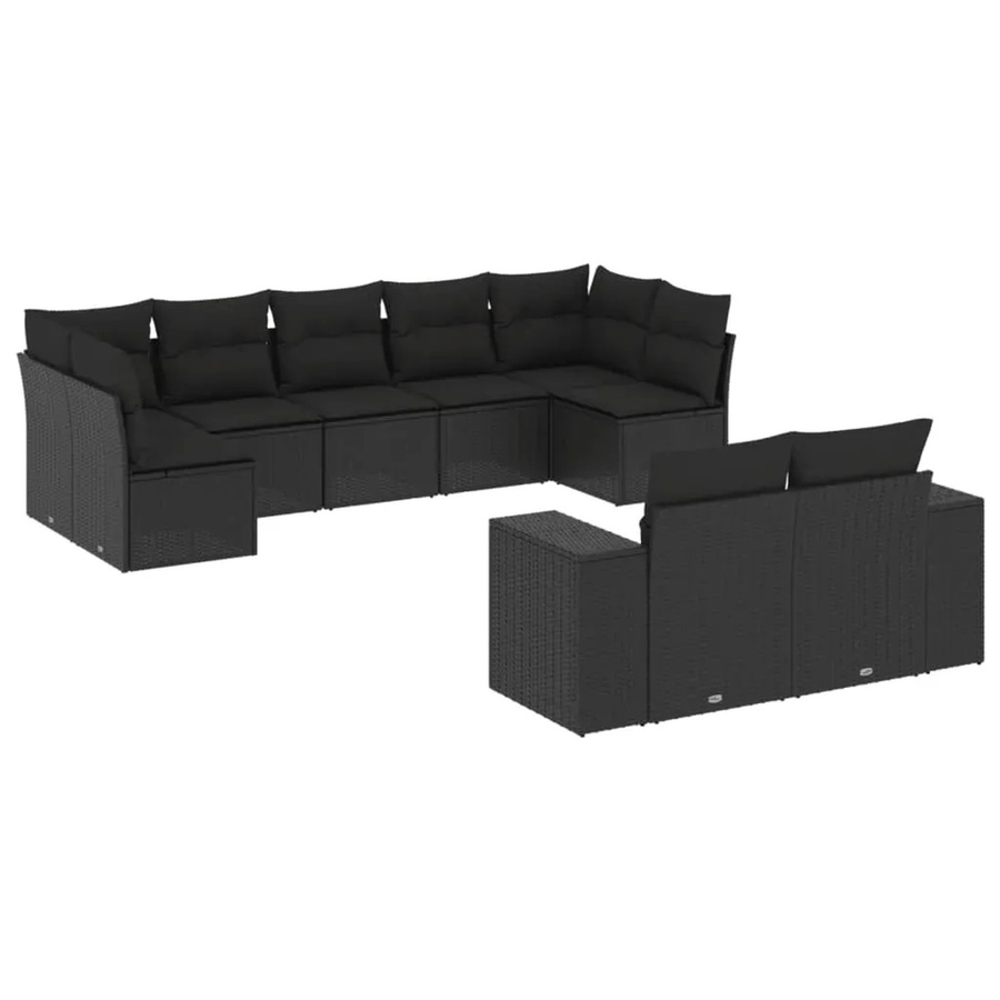 vidaXL 9-tlg. Garten-Sofagarnitur in L-Form aus Poly-Rattan in Schwarz mit Sitzkissen und Stauraum - Bild 2